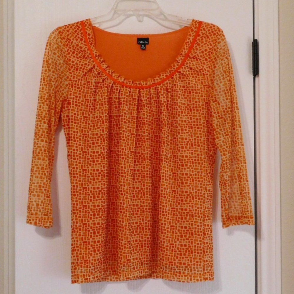 Semi Sheer lined Top pumpkin orange Rafaella M 3/'4 sleeve EUC